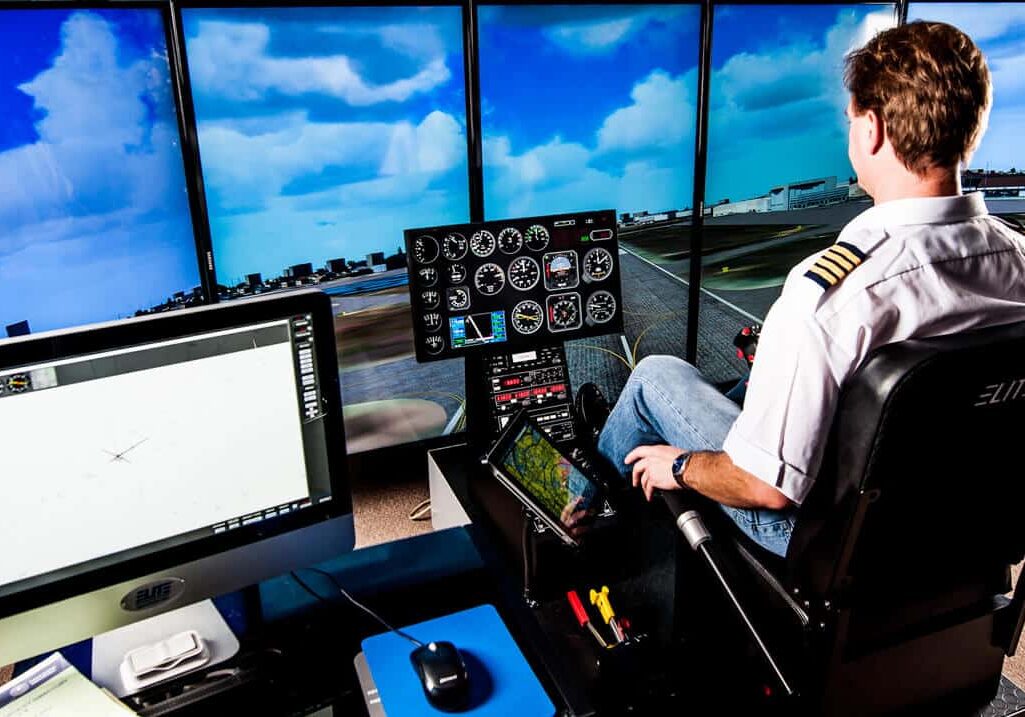 Man Practice Elite Helicopter Simulator